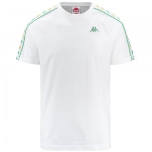 Men Kappa 222 Banda Coeni Slim T-Shirt White | 983726-KNE