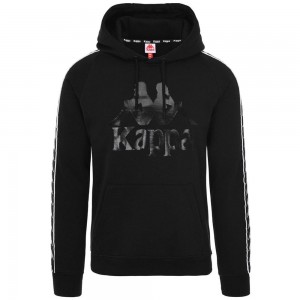 Men Kappa 222 Banda Hurtado Hoodie Black | 648507-BIQ