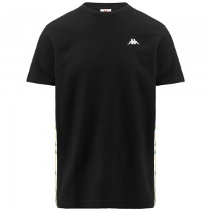 Men Kappa 222 Banda Selmo T-Shirt Black | 815407-WBZ