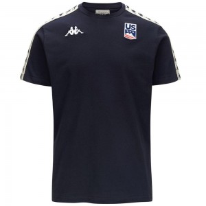 Men Kappa 222 Banda Torio Us T-Shirt Navy | 602983-XDN