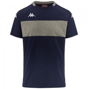 Men Kappa 4 Football Diago T-Shirt Navy | 240136-HPV