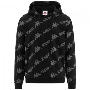 Men Kappa Authentic Fancy Hoodie Black | 913426-IXB