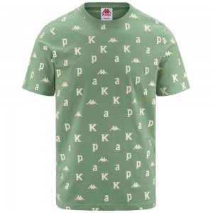 Men Kappa Authentic Fool Organic T-Shirt Green | 432651-YVE