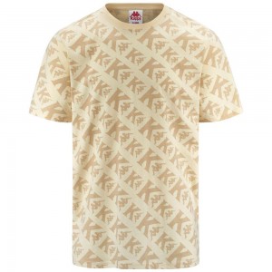 Men Kappa Authentic Fool Organic T-Shirt Beige | 635207-FRJ