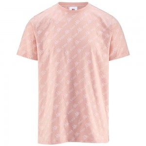 Men Kappa Authentic Fool T-Shirt Pink | 920548-ORX