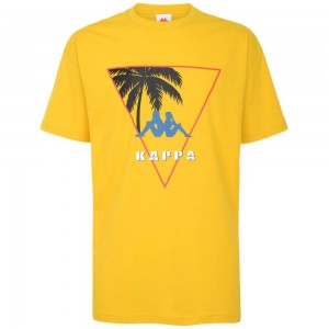 Men Kappa Authentic Sand Pan T-Shirt Yellow | 318607-TIN