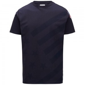 Men Kappa Ayba2 Flag Us T-Shirt Navy | 940713-GFA