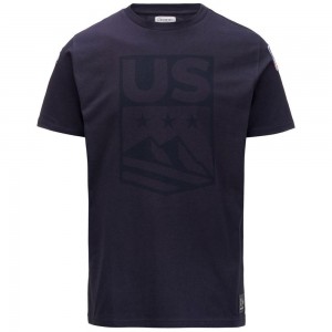 Men Kappa Ayba2 Skud Us T-Shirt Navy | 906485-CNP