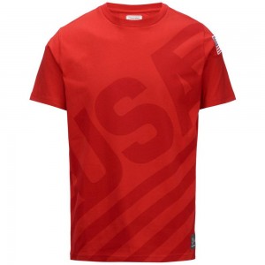 Men Kappa Ayba2 Usa Us T-Shirt Red | 643801-EFW