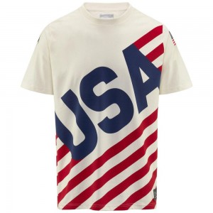 Men Kappa Ayba2 Usa Us T-Shirt White | 460589-IGJ