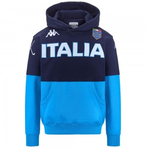 Men Kappa Eroi Hood Italia Fig Hoodie Blue | 849653-PRT