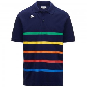 Men Kappa Logo Feystripe Polo Shirt Navy | 815326-OUS