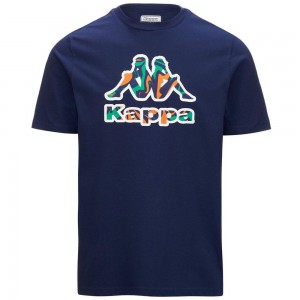 Men Kappa Logo Fioro T-Shirt Navy | 548306-URY