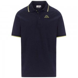 Men Kappa Logo Flu Polo Shirt Navy | 147638-VLU