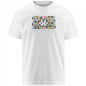 Men Kappa Logo Frezami T-Shirt White | 683719-XRZ