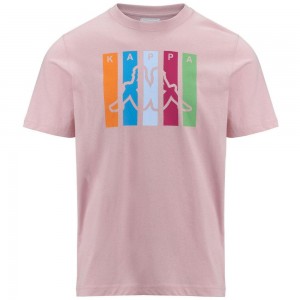 Men Kappa Logo Funior T-Shirt Pink | 916370-QLX