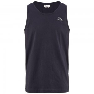 Men Kappa Logo Gatan Tank Top Navy | 379654-XAG