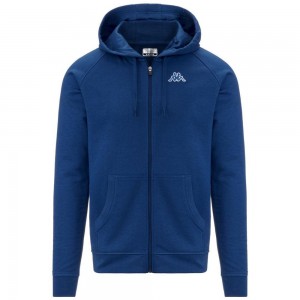 Men Kappa Logo Jackus Slim Hoodie Blue | 109238-TRC