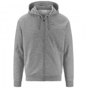 Men Kappa Logo Jackus Slim Hoodie Grey | 569843-VUQ