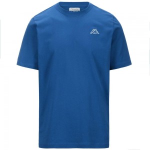 Men Kappa Logo Korpo Cafers Slim T-Shirt Blue | 063981-WIQ