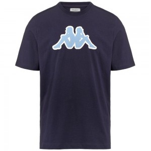 Men Kappa Logo Zobi T-Shirt Navy | 206574-VDT