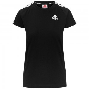 Women Kappa 222 Banda Apan T-Shirt Black | 168723-CBN