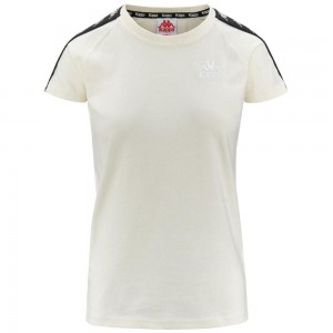 Women Kappa 222 Banda Apan T-Shirt White | 394051-WPG