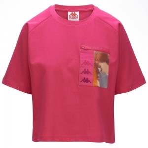 Women Kappa 222 Banda Grisha Graphik T-Shirt Pink | 571689-NQU