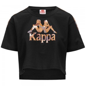 Women Kappa 222 Banda Vapua Graphiktape T-Shirt Black | 973208-RLB