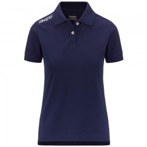 Women Kappa 4 Training Polo Wss Slim Polo Shirt Navy | 213706-RUA