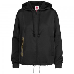 Women Kappa Authentic Jpn Fiora Hoodie Black | 250138-ZVT