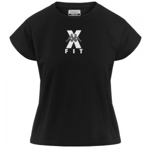 Women Kappa Kombat Wkt Ebura T-Shirt Black | 283940-SGY