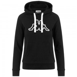 Women Kappa Logo Belle Slim Hoodie Black | 156703-EGS