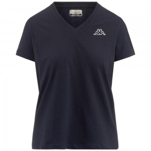 Women Kappa Logo Cabou T-Shirt Navy | 941250-BVW