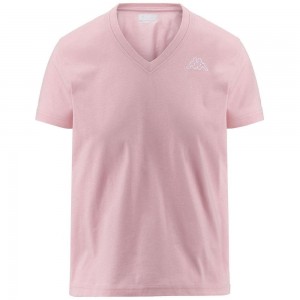 Women Kappa Logo Cabou T-Shirt Pink | 957031-BLJ