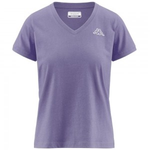 Women Kappa Logo Cabou T-Shirt Purple | 042173-OXL