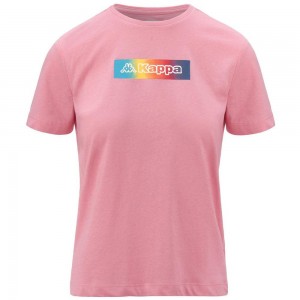 Women Kappa Logo Elektra T-Shirt Pink | 507643-LEB