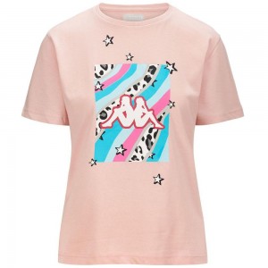 Women Kappa Logo Fibi T-Shirt Pink | 185647-EMG