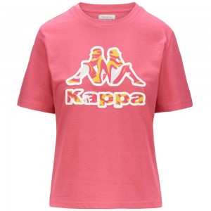 Women Kappa Logo Fiora T-Shirt Pink | 472059-TUH