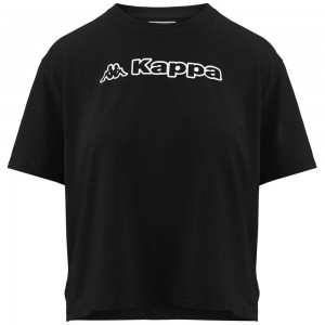 Women Kappa Logo Frega T-Shirt Black | 739145-AQT