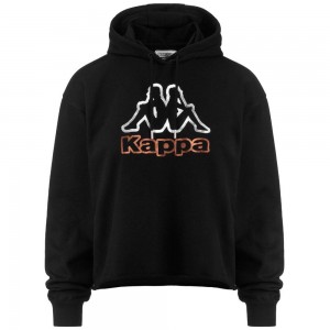 Women Kappa Logo Fruova Hoodie Black | 206891-OUZ