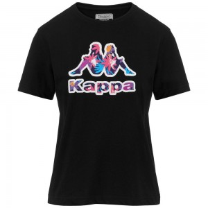 Women Kappa Logo Fujica T-Shirt Black | 412673-ASR