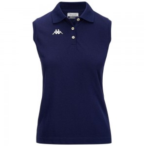 Women Kappa Logo Tennis Wws Slim Polo Shirt Navy | 093284-PLX