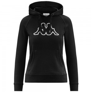 Women Kappa Logo Zeleril Slim Hoodie Black | 108632-GPL