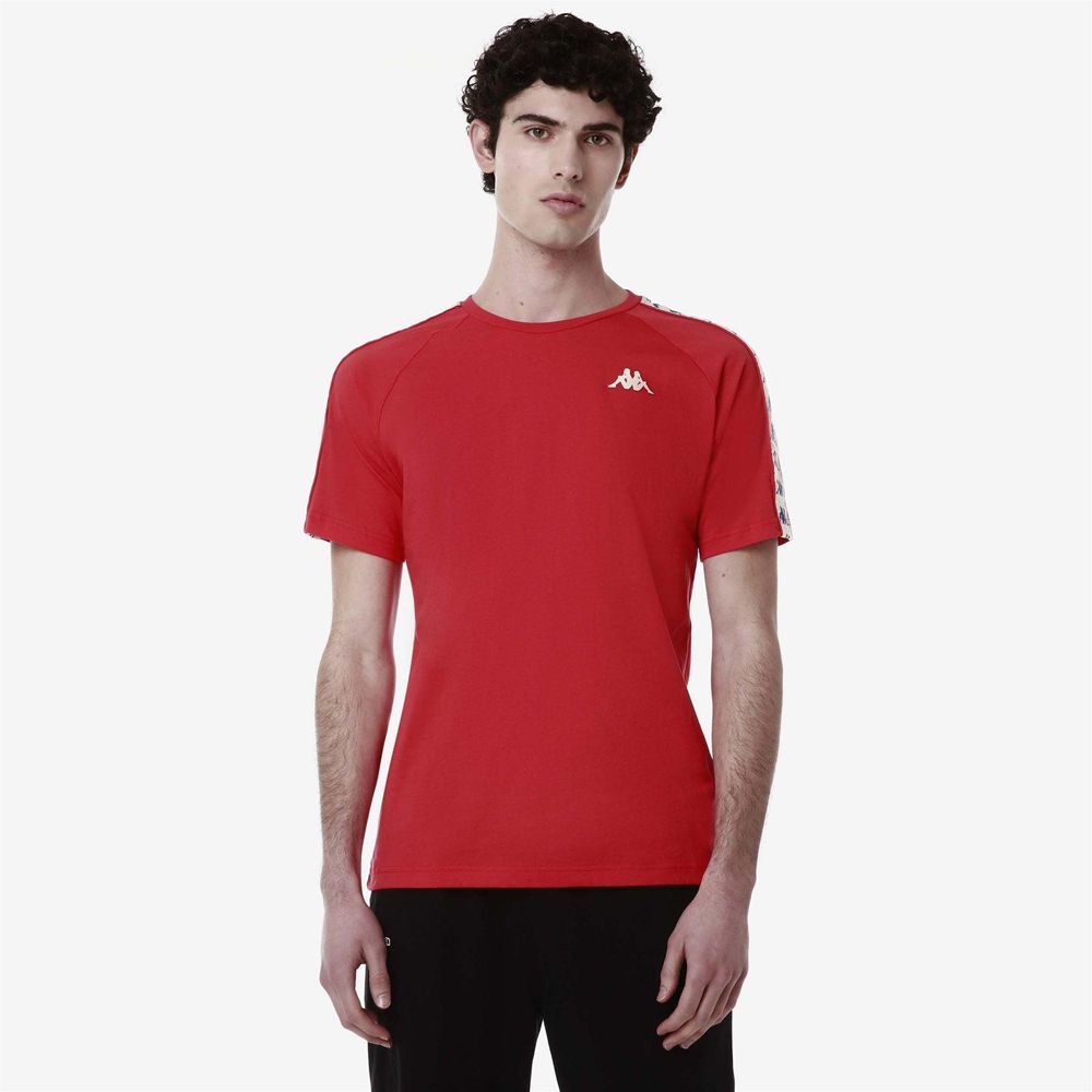 Men Kappa 222 Banda Coen Slim T-Shirt Red | 295840-SZK