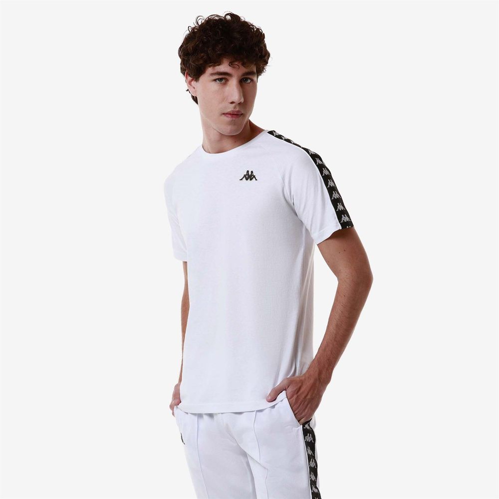 Men Kappa 222 Banda Coen Slim T-Shirt White | 173984-WPZ