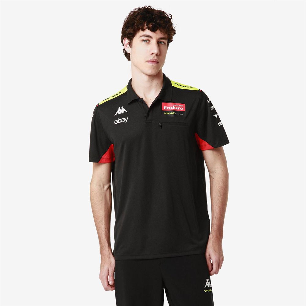 Men Kappa Acrazon Vr46 Polo Shirt Black | 018672-ESR