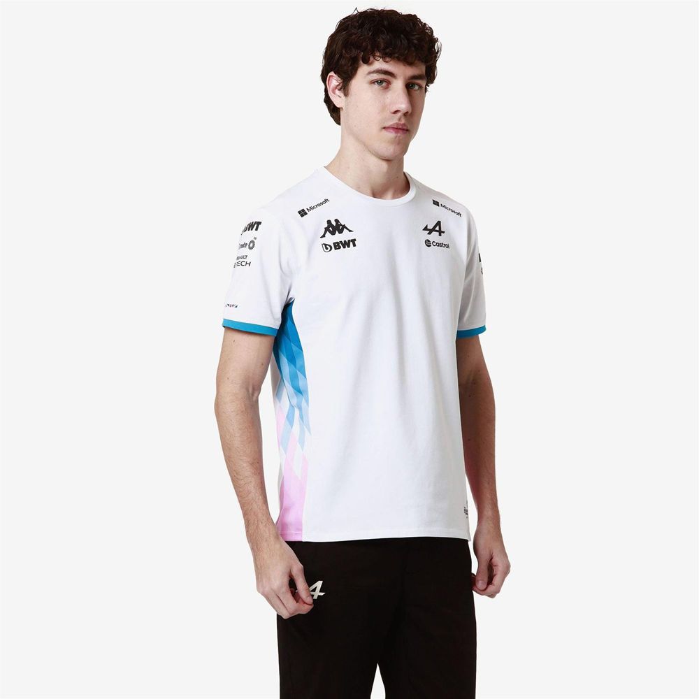 Men Kappa Adiry Alpine F1 T-Shirt White | 051876-XQS