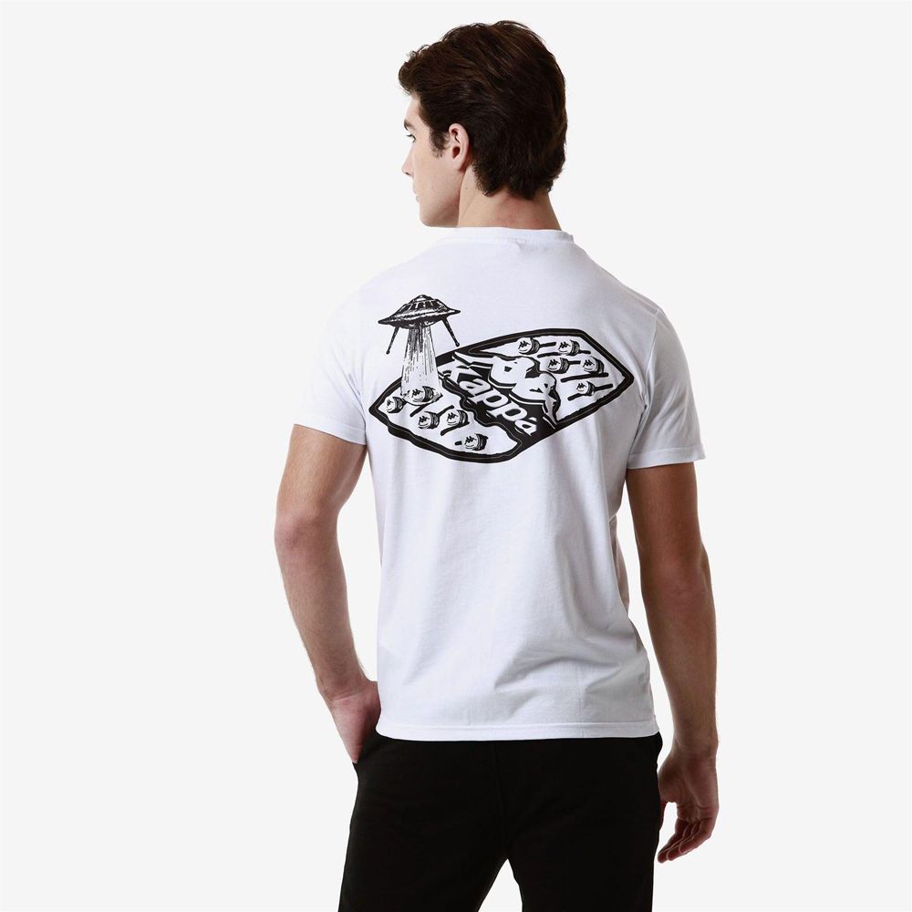 Men Kappa Authentic Graphik Lamar T-Shirt White | 478603-GPH