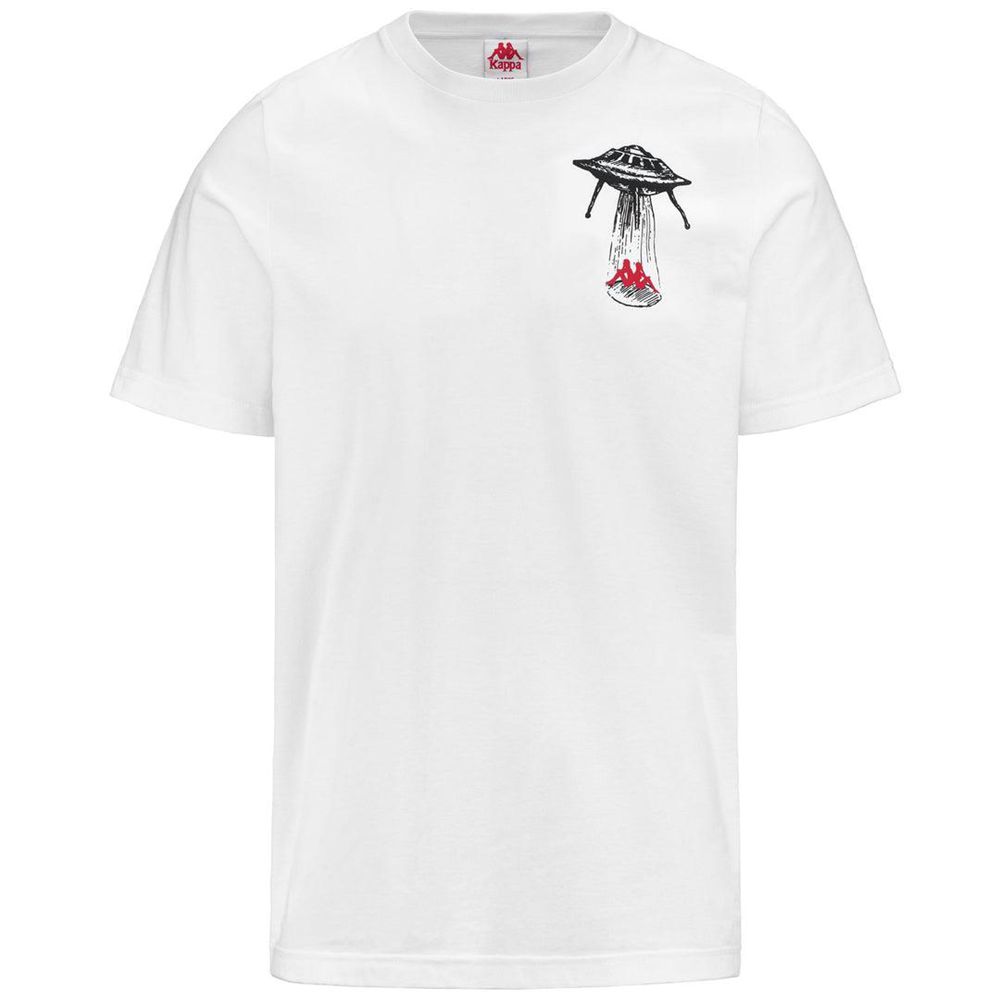 Men Kappa Authentic Graphik Lamar T-Shirt White | 478603-GPH